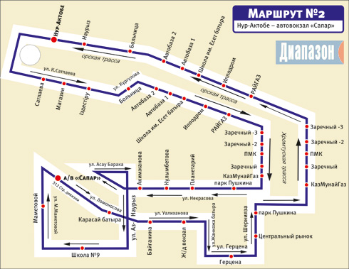 Схема маршрута 51 в актобе Схема маршрута 51 в актобе